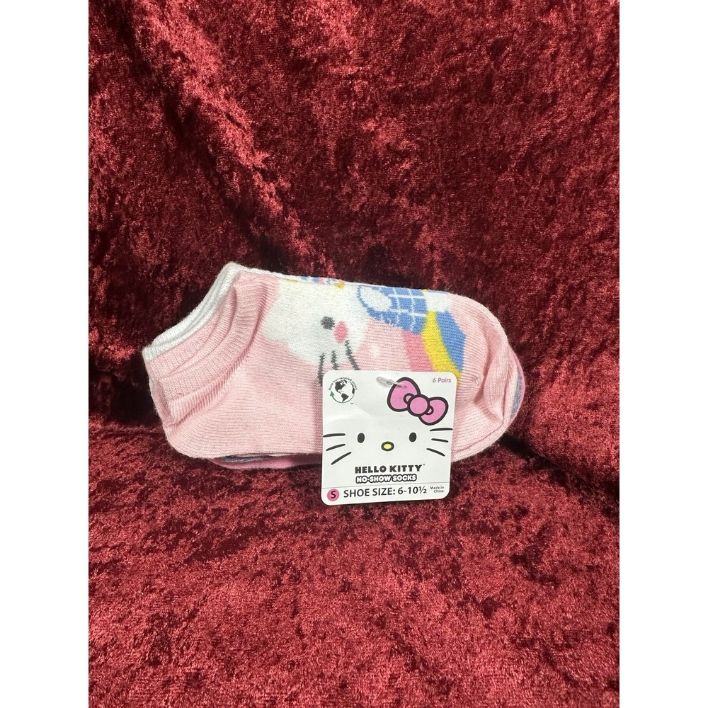 Hello Kitty No-Show Socks 6 Pairs Kids Girls Shoe Size 6-10.5 Small Sanrio Pink